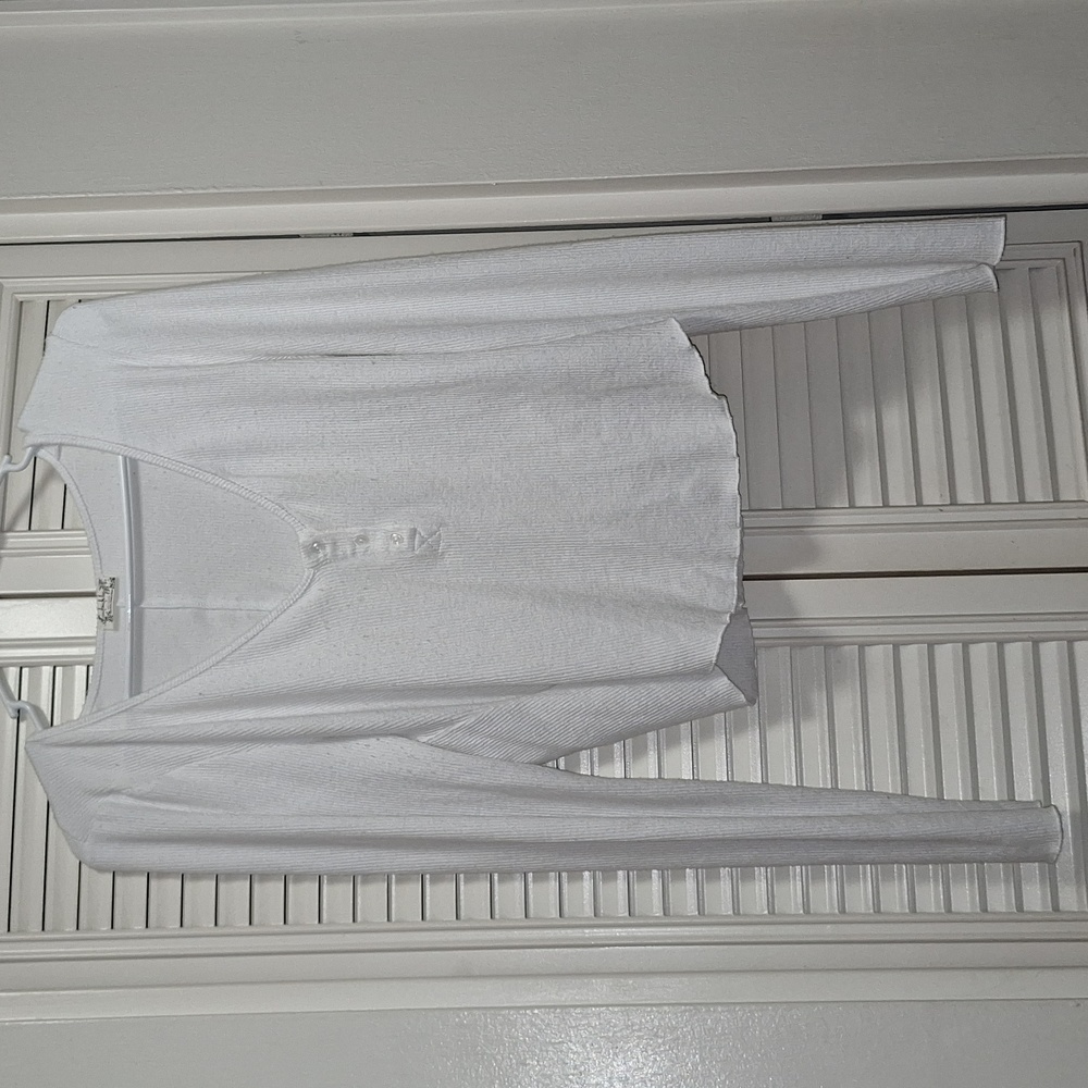 Free People (Large) long sleeve white tee, three buttons in front